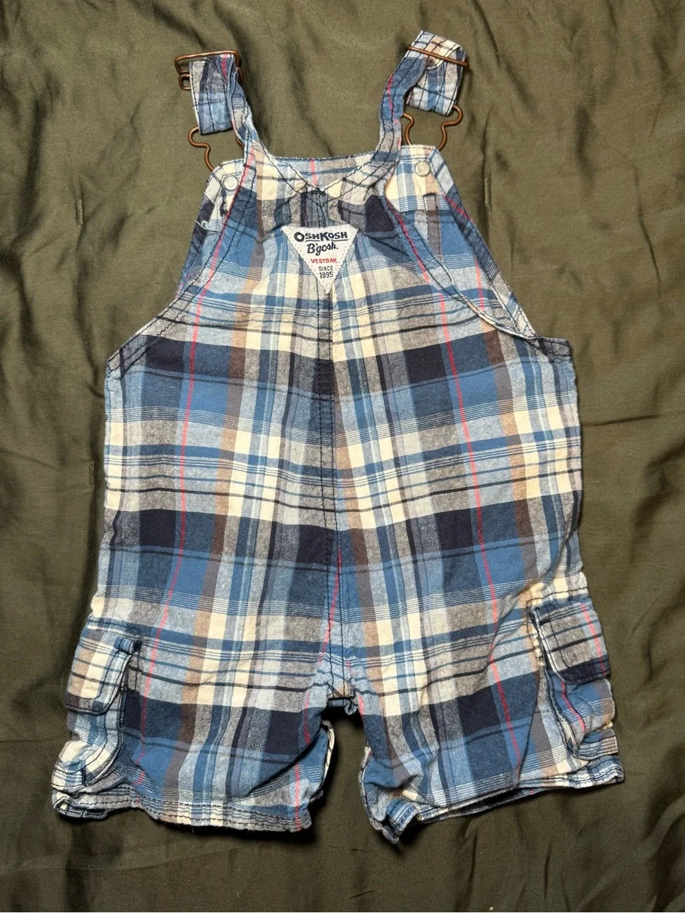 OshKosh B'gosh Blue Plaid Shortall Overalls